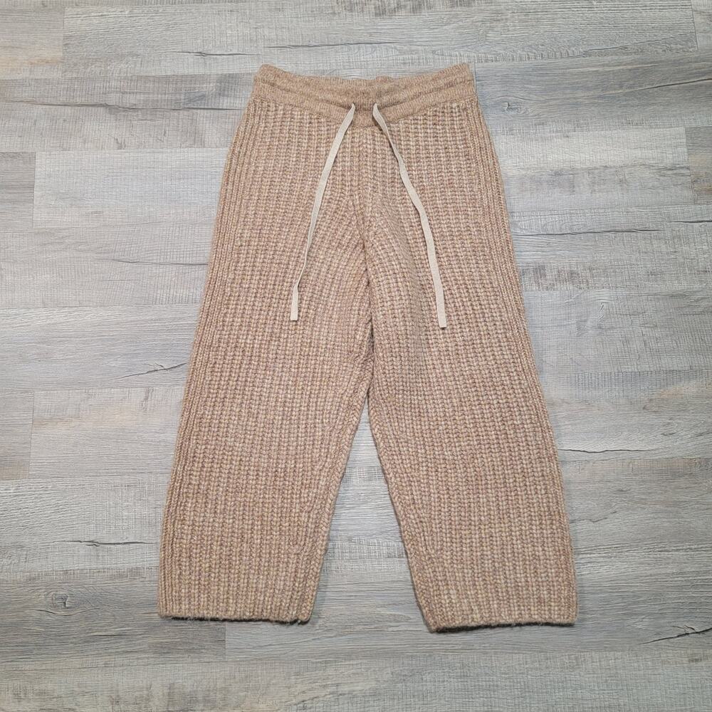 Lunya Wool Alpaca Cable Knit Wide Leg Lounge Pants Ginger Tan Brown Size Large